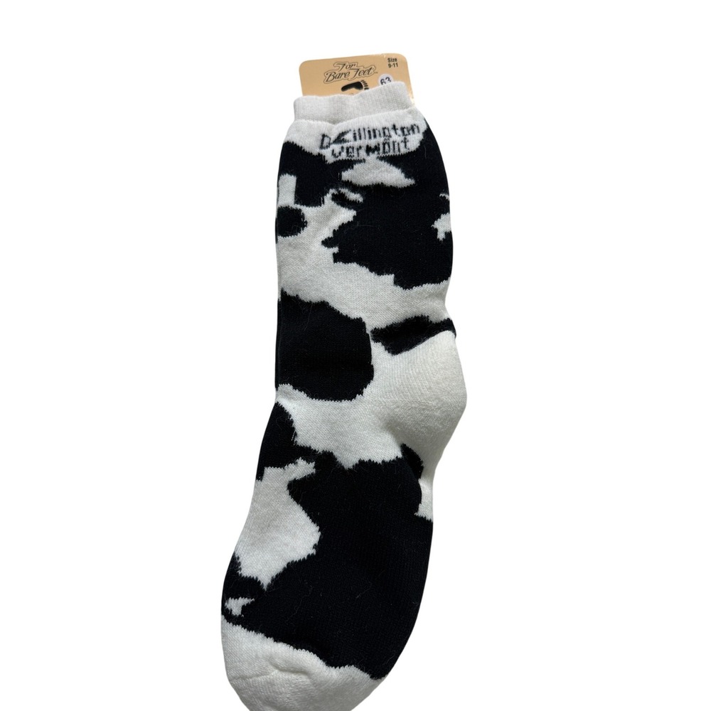 For‎ Bare Feet Crew Socks Size 9-11 Black/White Cow Print Killington VT Made USA